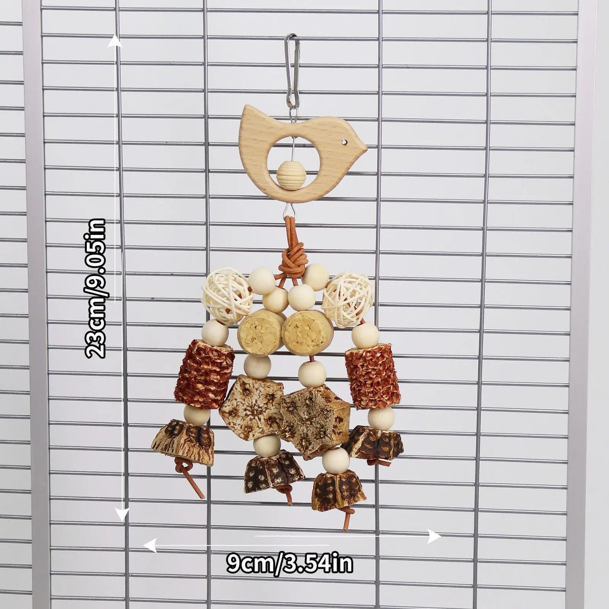 Wooden Rattan & Pine Cone Parrot Chew Toy for Bird Cages