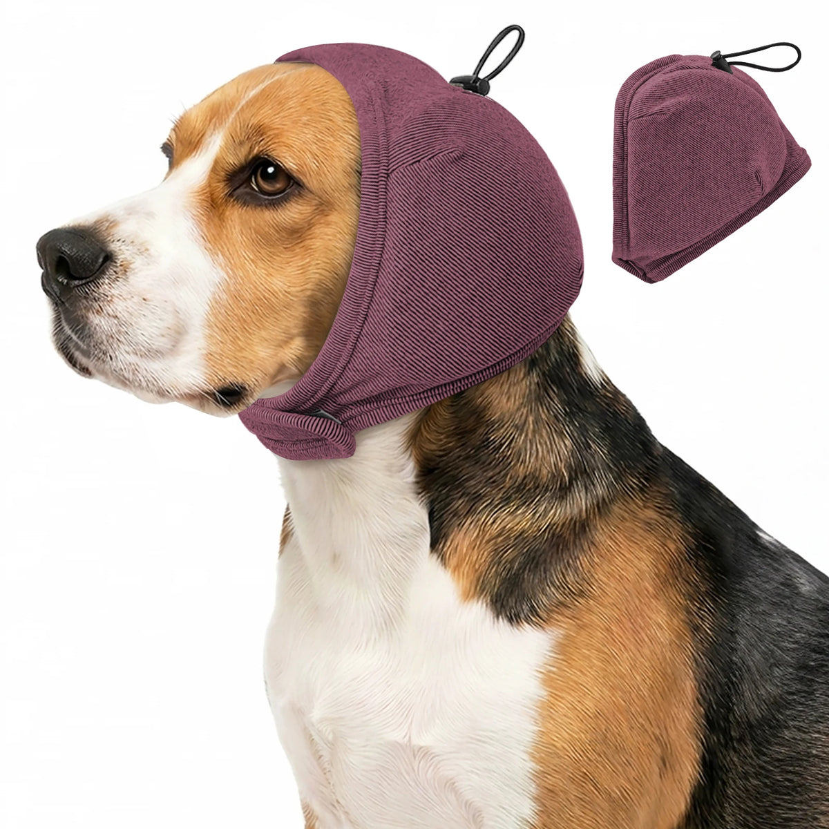 Adjustable Dog Calming Ear Wrap, Soft Noise-Reducing Anxiety Hood