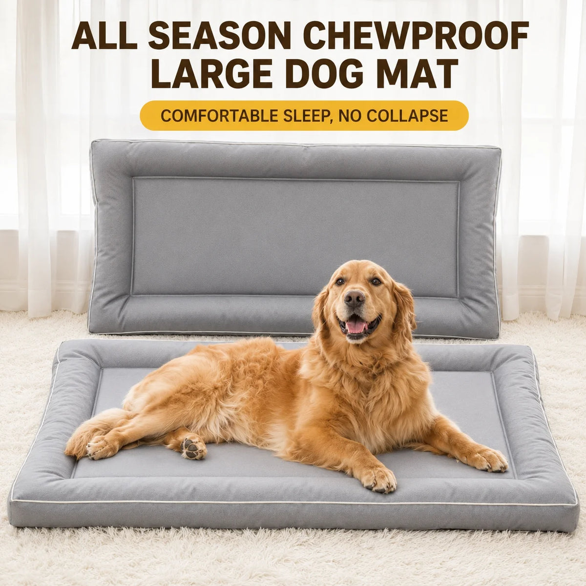Chew-Resistant Waterproof Dog Crate Mat, Thick Non-Slip Sleeping Pad