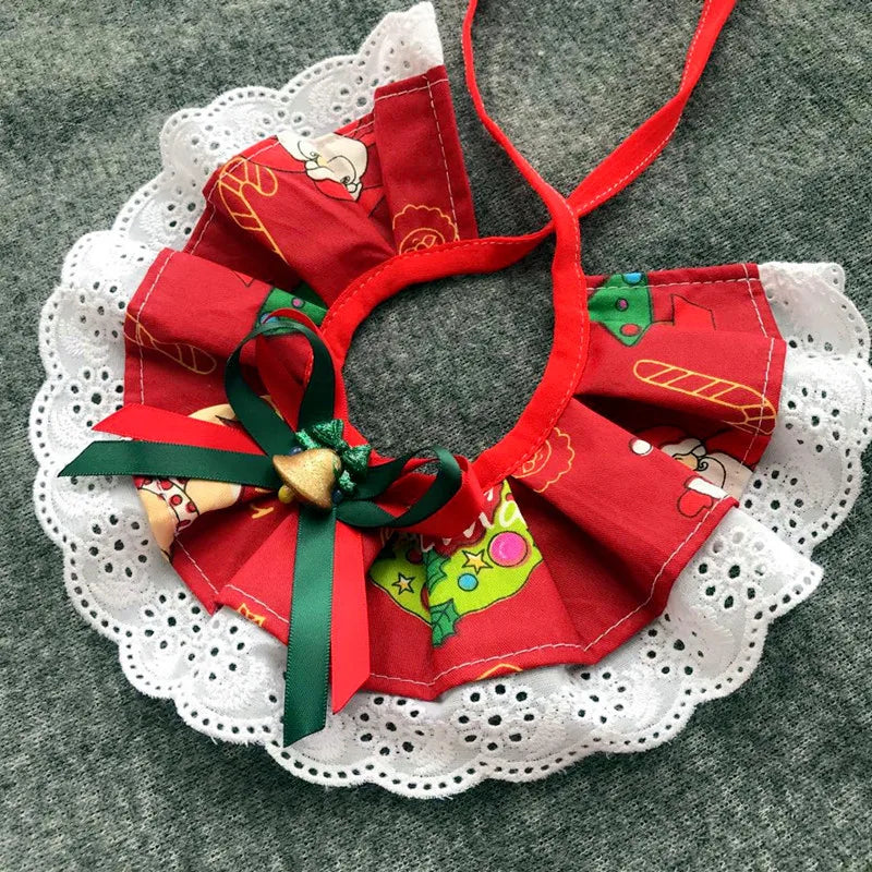 Christmas Plaid Snowflake Tie Bib for Dogs with Bell