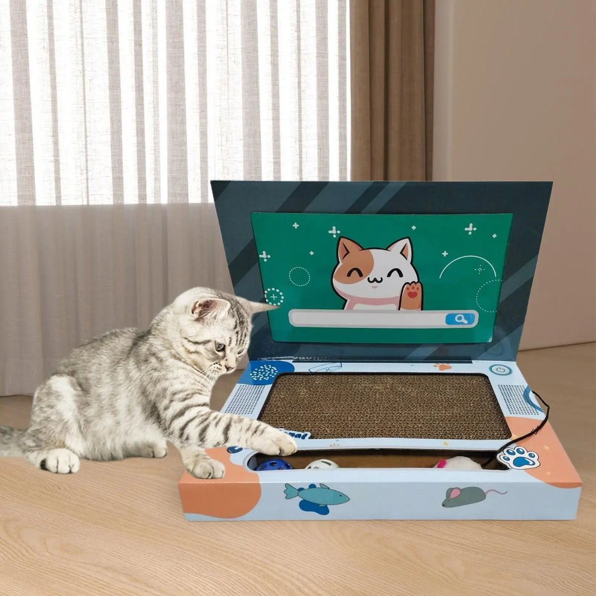 Foldable Cardboard Laptop Cat Scratcher, Fun Scratch Pad for Kittens