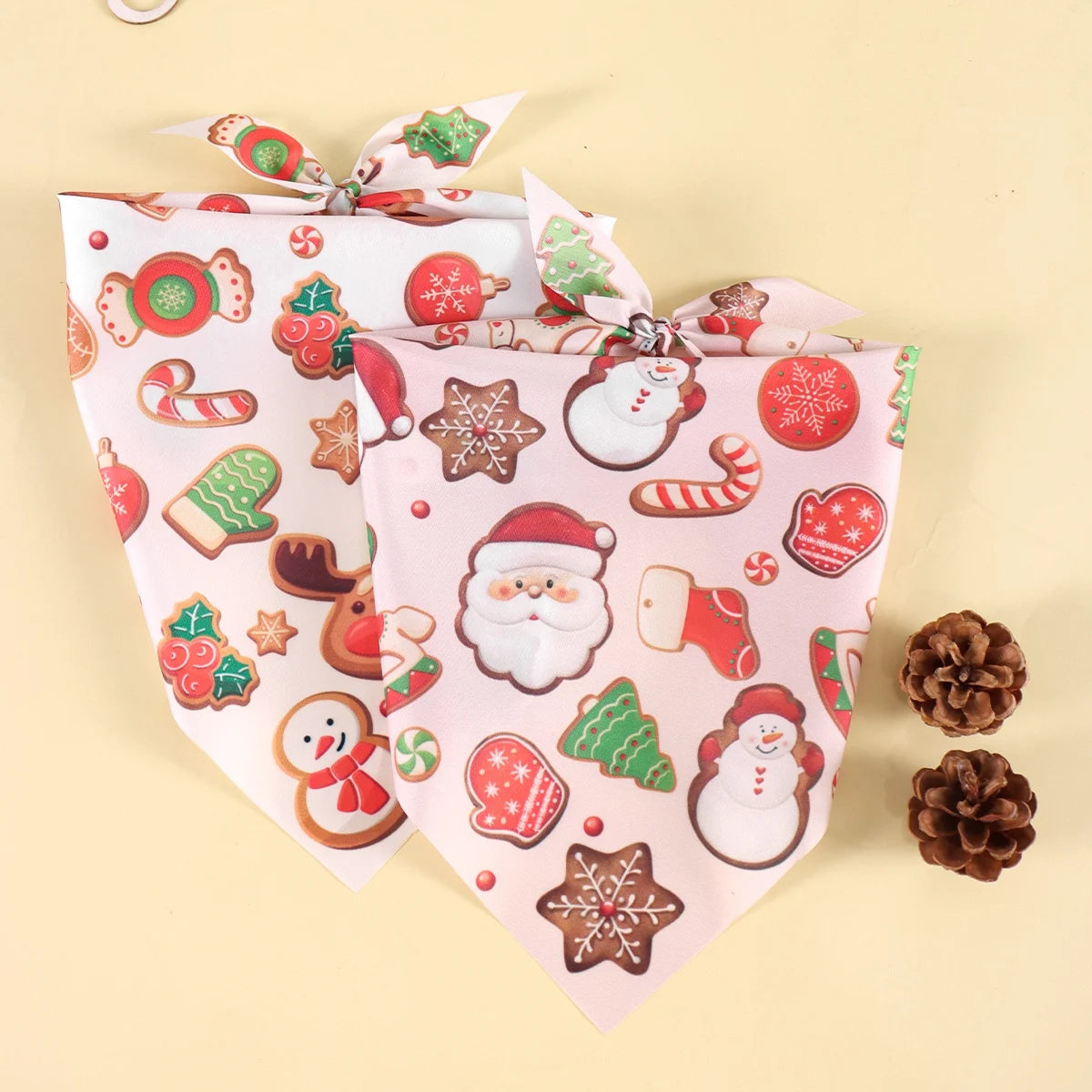 Christmas Plaid Dog Bandanas 2-Pack, Washable Holiday Pet Scarf Bibs