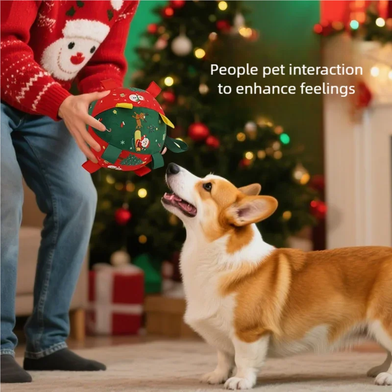 Christmas Themed Interactive Dog Toy Ball with Squeaker Anti-Bite