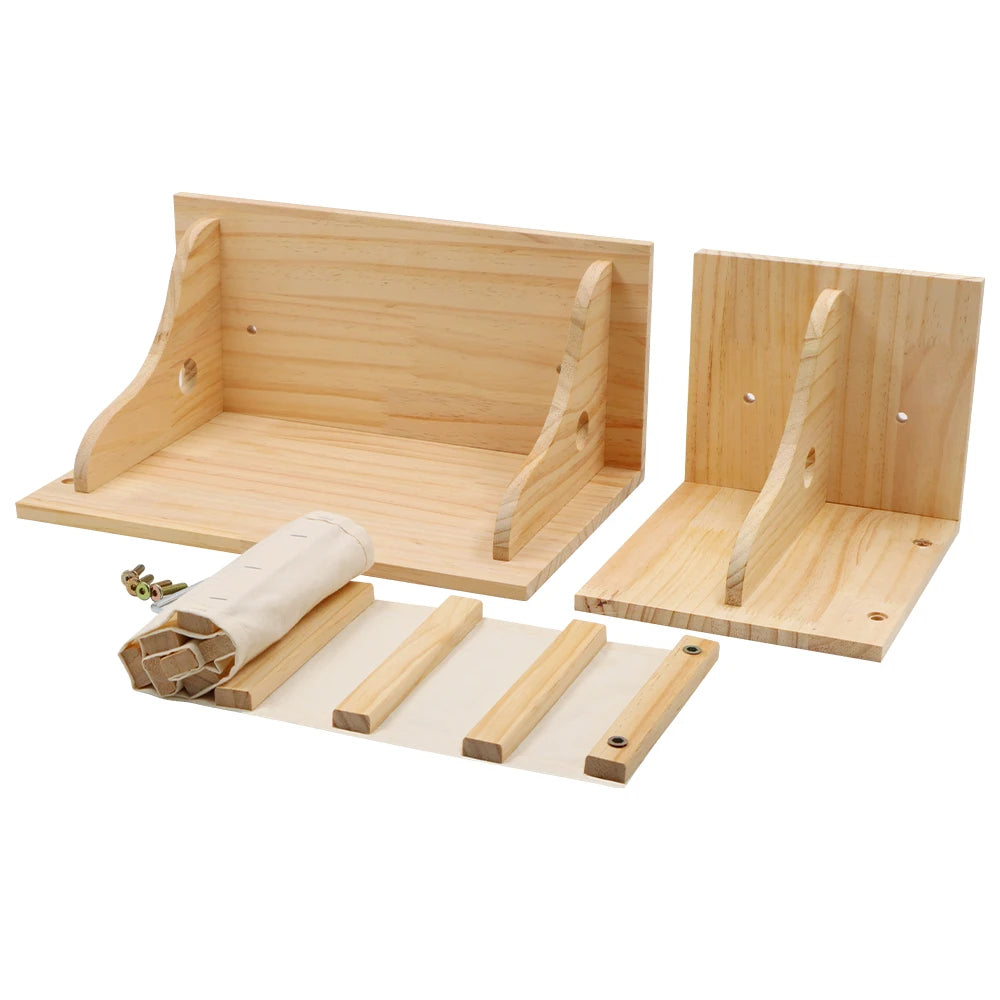 Wall-Mounted Cat Climbing Shelves Set with Bridge Ladder
