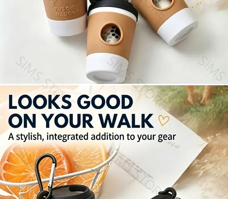 Coffee Cup Dog Poop Bag Dispenser with Leash Clip for Walks