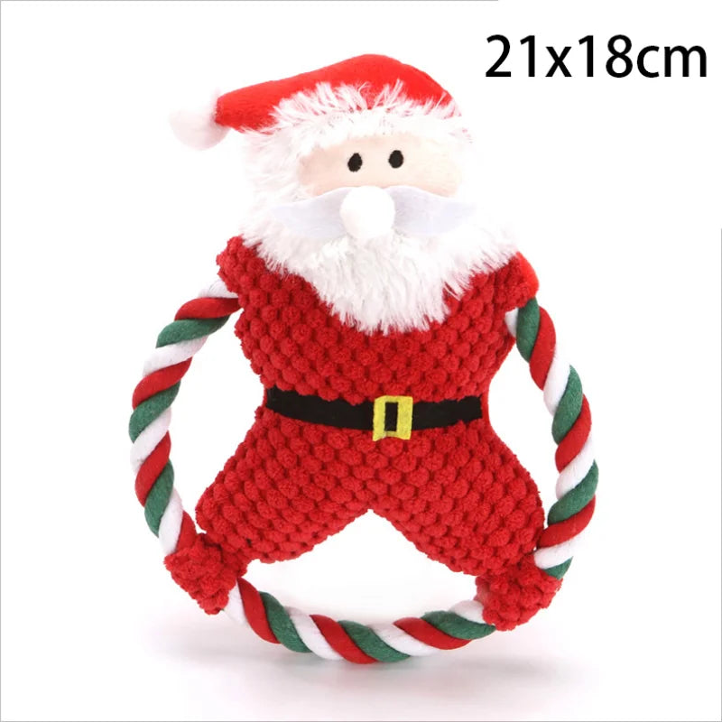 Christmas Plush Squeaky Dog Toy, Santa Elk & Gingerbread Man