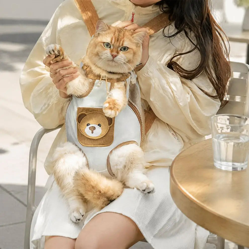 Breathable Front-Facing Cat Carrier Backpack with Leg-Out Chest Bag