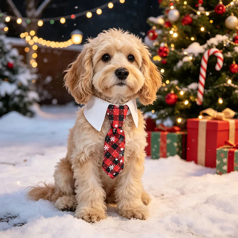 Christmas Dog Necktie, Red & Green Holiday Collar Bow Tie