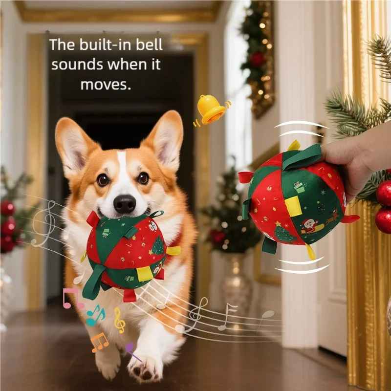 Christmas Themed Interactive Dog Toy Ball with Squeaker Anti-Bite