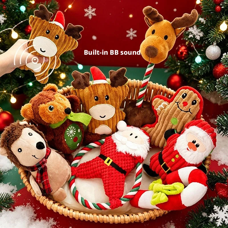 Christmas Dog Plush Santa Squeaky Chew Rope Toy