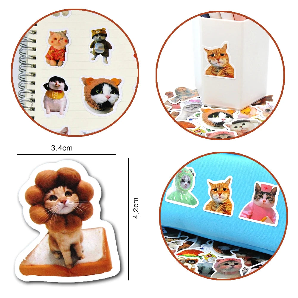 Funny Cat Sticker Pack, Cute Waterproof Decals for Cat Lovers