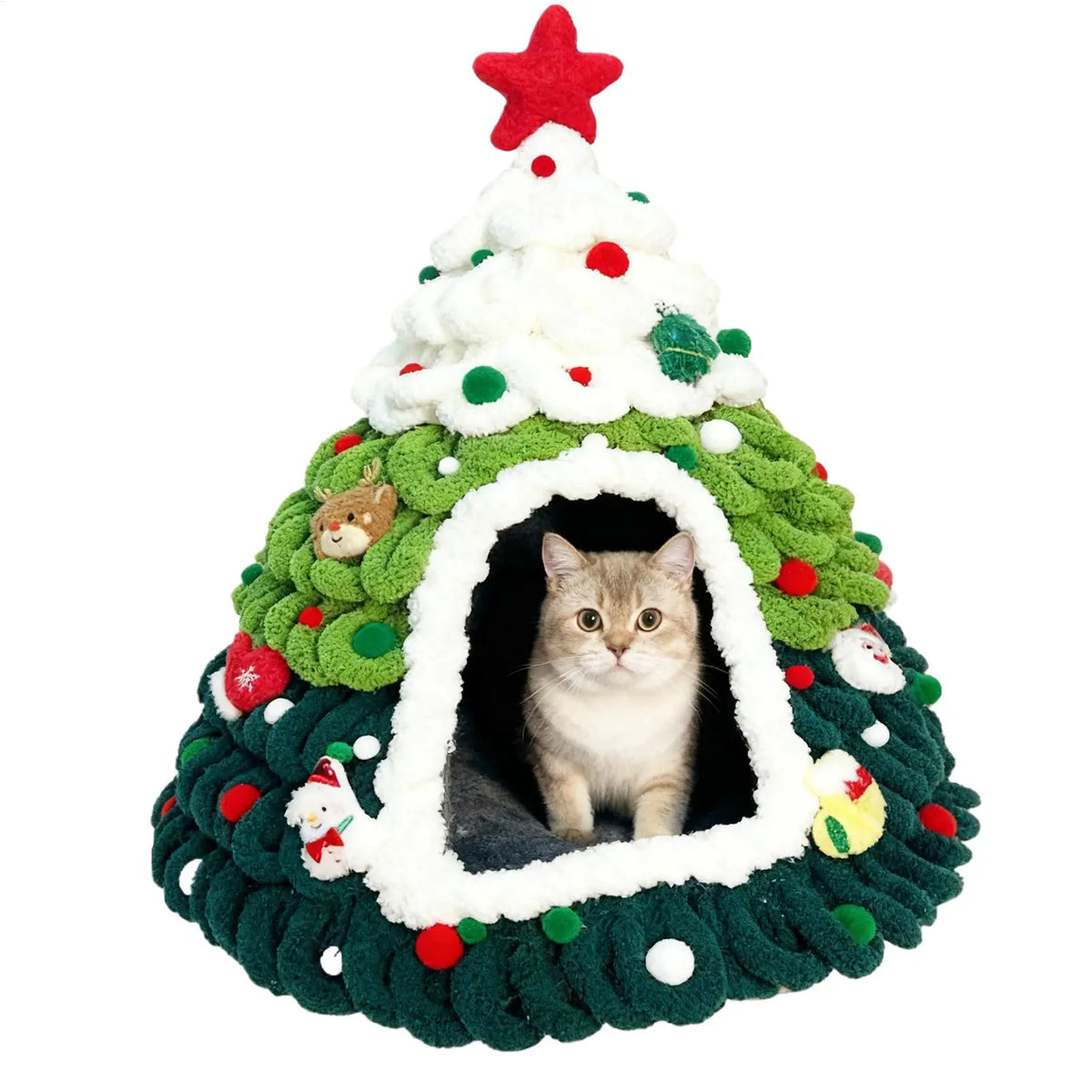 Christmas Tree Cat House Knit Warm Nest for the Holidays