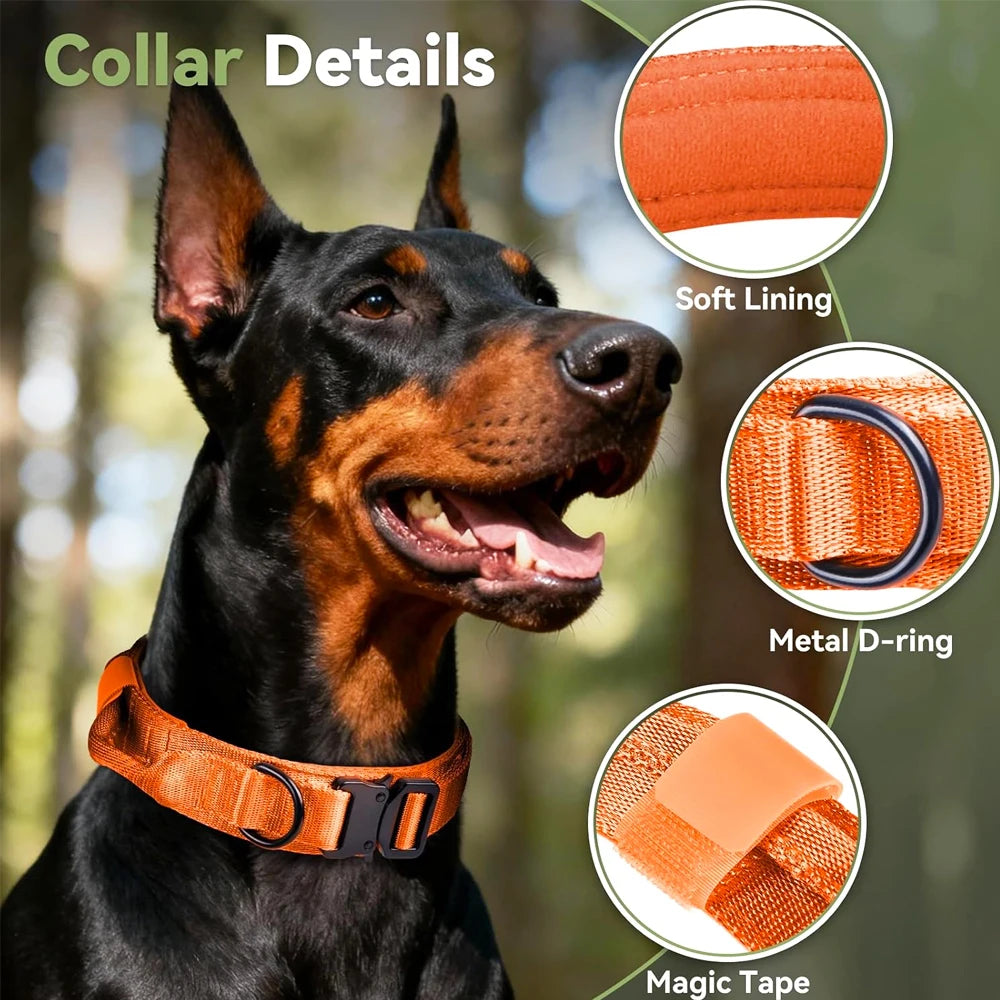Heavy-Duty Tactical Dog Collar with Control Handle for Large Dogs