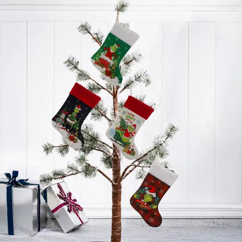 Grinch Christmas Stocking Hanging Ornament, Holiday Gift Bag Decor