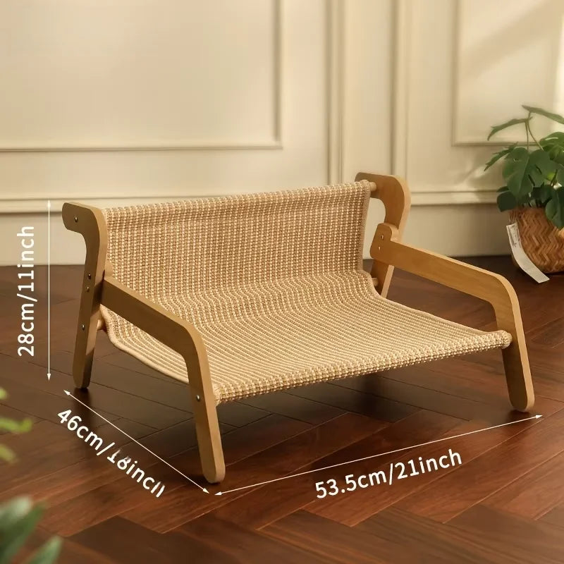 Sisal Cat Scratcher Lounge Bed with Wooden Frame, 2-in-1 Hammock