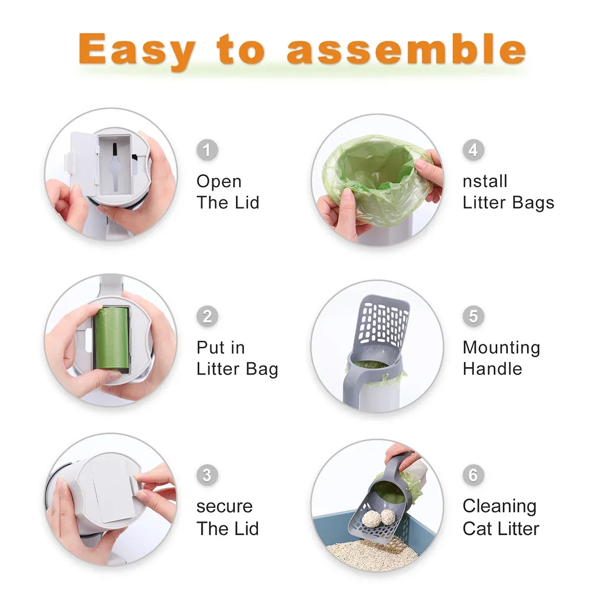 All-in-One Cat Litter Scooper with Built-In Waste Bag Holder