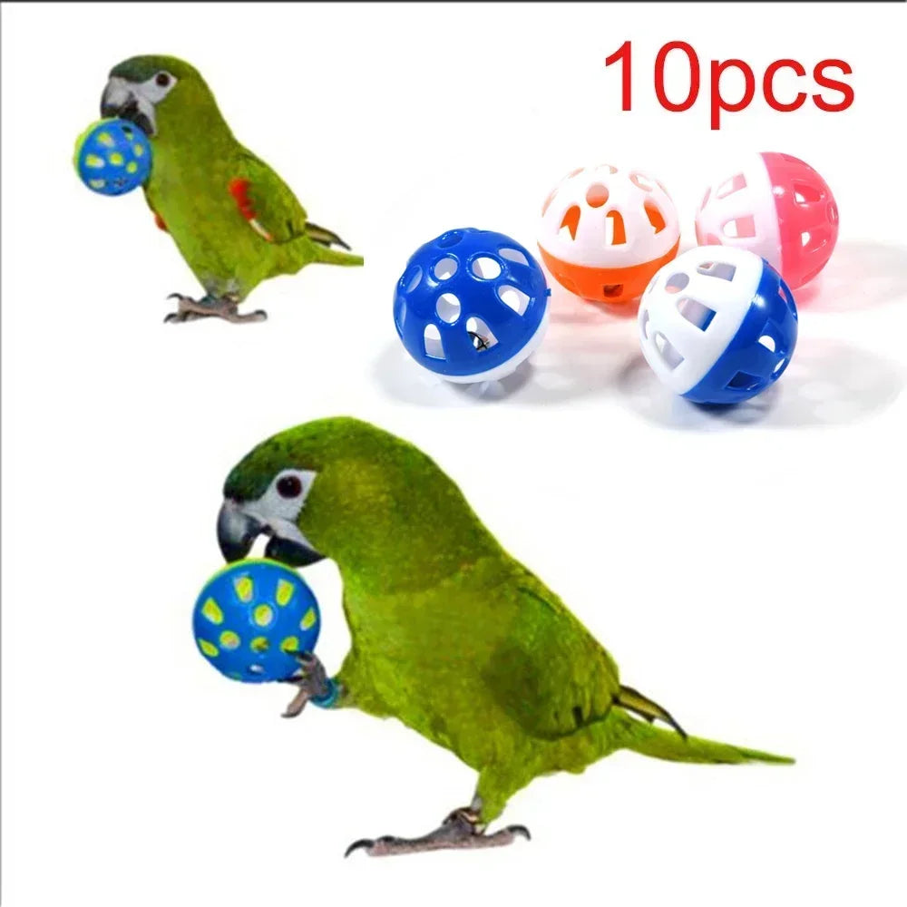 10-Pack Colorful Hollow Bell Ball Toys for Parakeets and Parrots