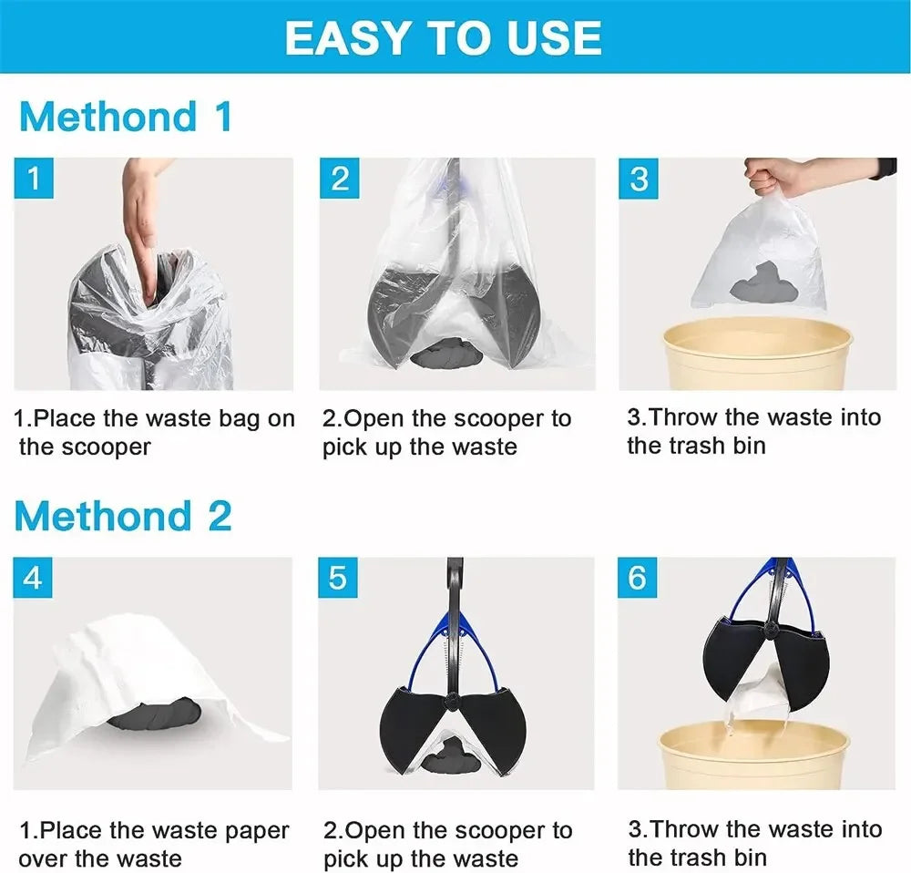 Long-Handle Foldable Dog Pooper Scooper with Jaw Clamp Pickup