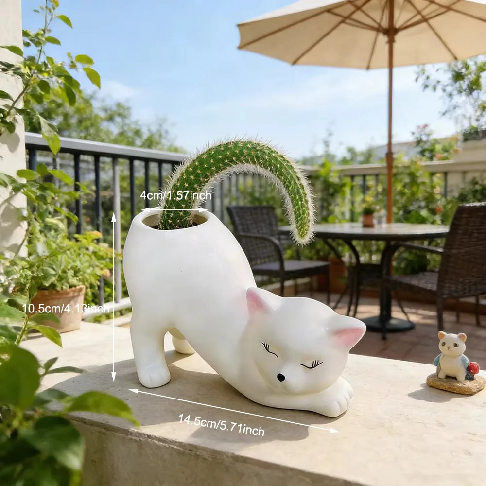 Cute Cat Tail Flower Pot, Resin Succulent Planter for Cat Lovers
