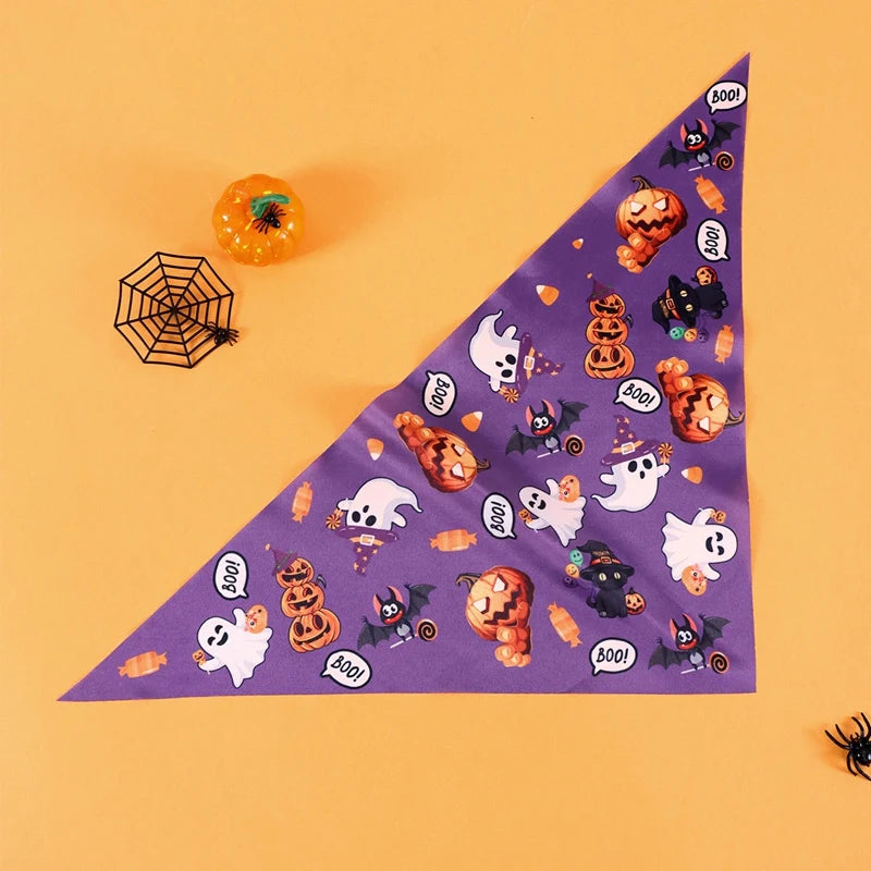 Halloween Dog Bandanas 2-Pack, Pumpkin and Ghost Triangle Scarves