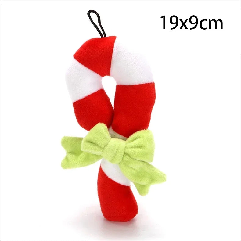 Christmas Plush Squeaky Dog Toy, Santa Elk & Gingerbread Man