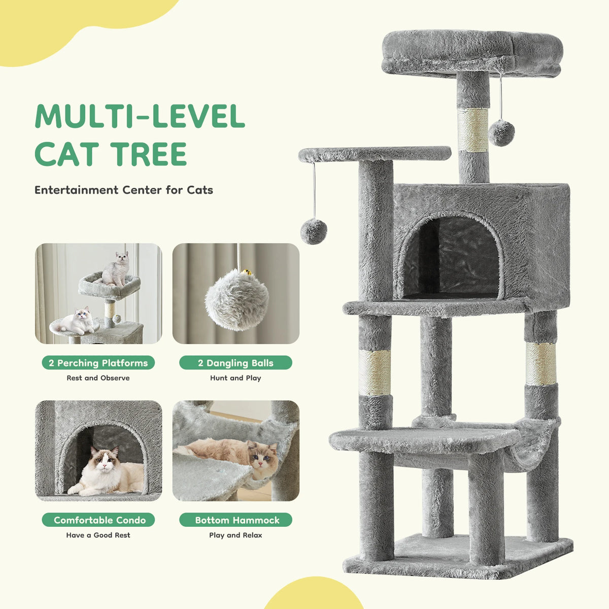 44-Inch Multi-Level Cat Tree with Scratching Posts