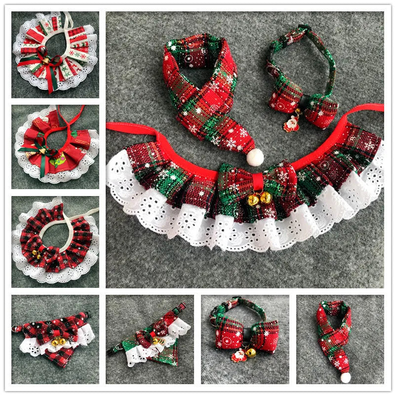 Christmas Plaid Snowflake Tie Bib for Dogs with Bell