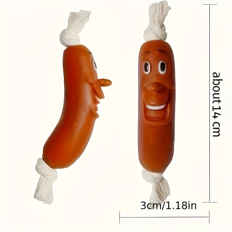 Squeaky Sausage Dog Chew Toy, Bite-Resistant Rope Teething Toy