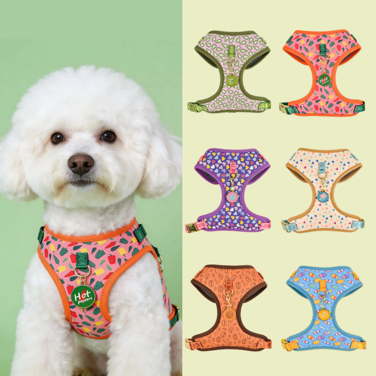 Adjustable Print Pet Harness with Matching ID Tag for Dogs