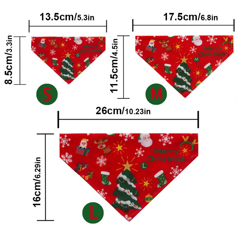 Christmas Santa Pet Bandana, Cotton Holiday Scarf Bib for Dogs & Cats