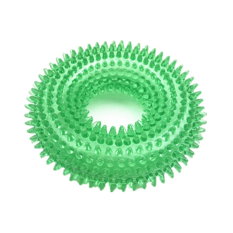 Squeaky Spiky Ring Dog Chew Toy, Tooth Cleaning TPR Puppy Toy