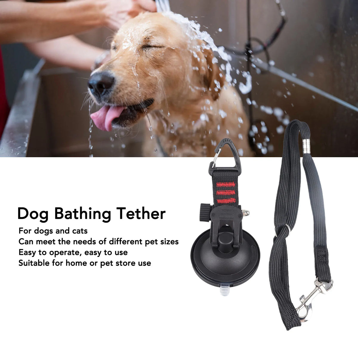 Dog Bathing Tether with Suction Cup, Adjustable Tub Grooming Restraint