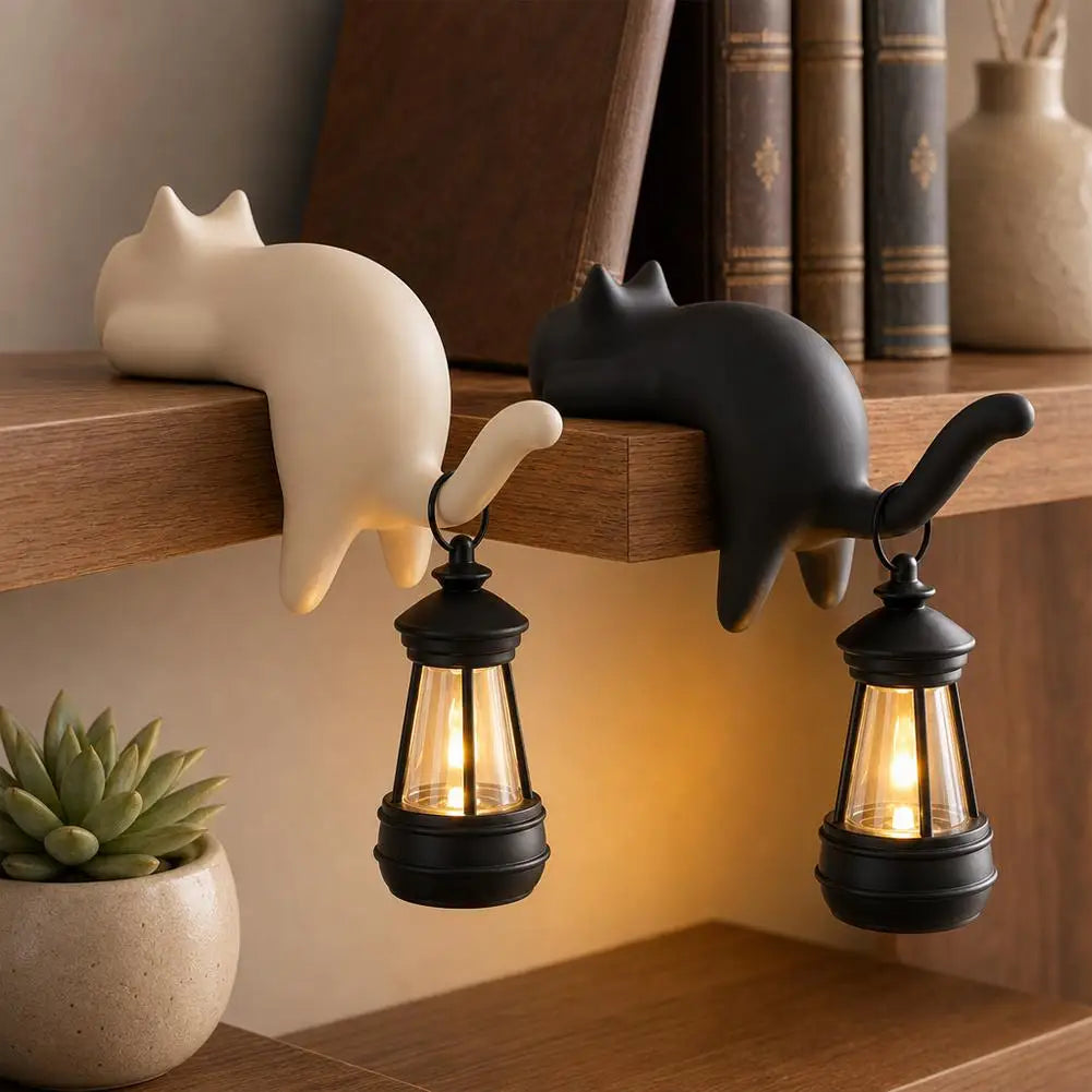 Cat Shelf-Edge Hanging Lantern LED Night Light, Gift for Cat Lovers