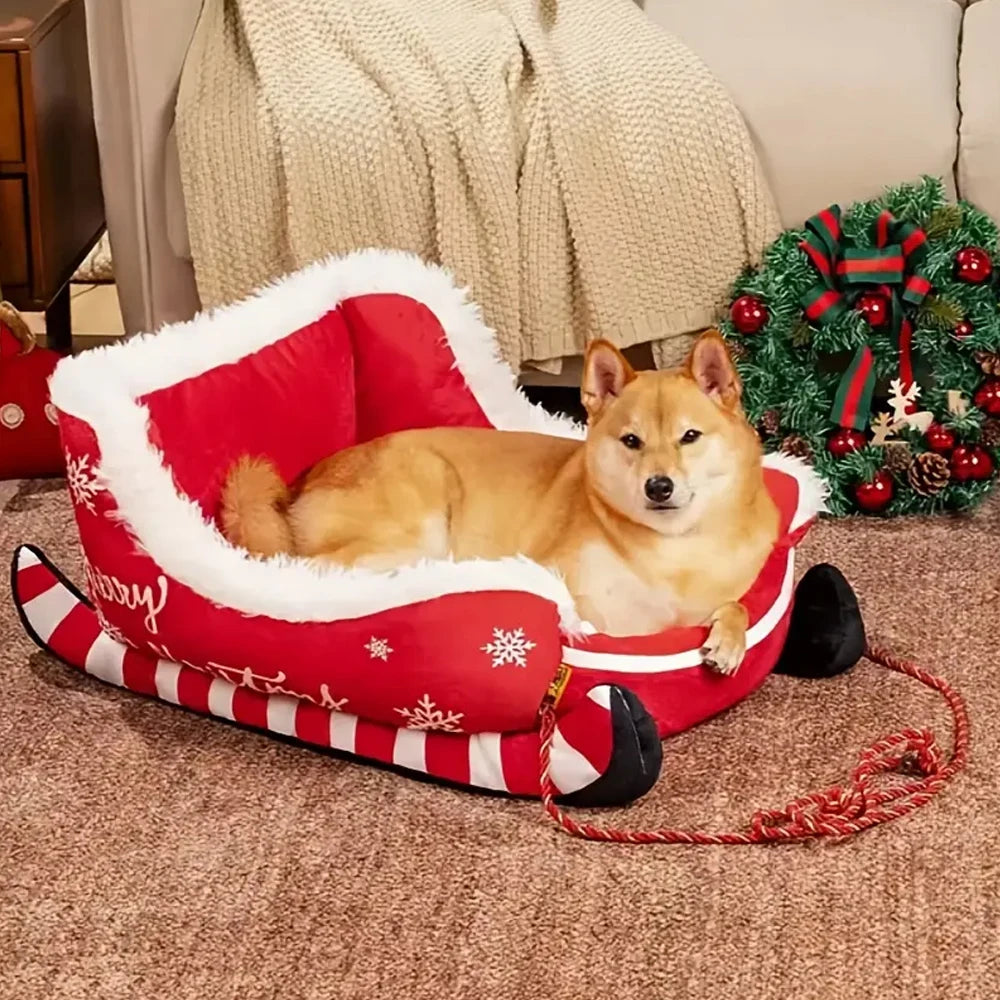 Christmas Sleigh Pet Sofa Bed, Washable with Non-Slip Base