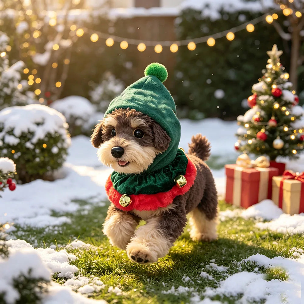 Christmas Top Hat & Bell Collar Set for Dogs & Cats