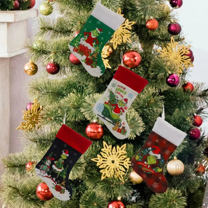 Grinch Christmas Stocking Hanging Ornament, Holiday Gift Bag Decor