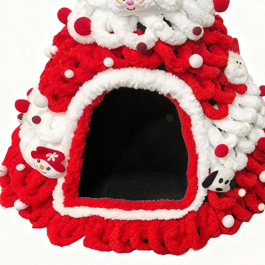 Knitted Christmas Tree Cat House, Warm Winter Nest for Kittens