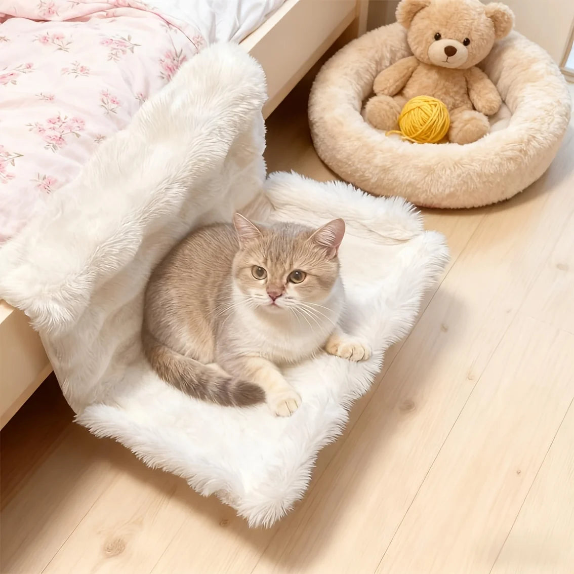 Cat Bedside Hammock, Plush Washable Bed Attachment for Indoor Cats