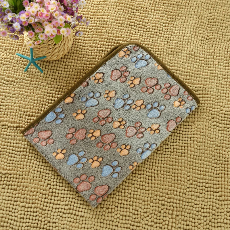 Cute Paw Print Flannel Pet Blanket for Dogs & Cats