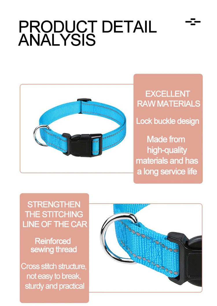 Adjustable Nylon Dog Collar, Soft Buckle Collar for Puppies & Dogs