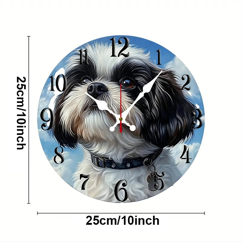Shih Tzu Dog Wooden Wall Clock, Silent Round Clock for Dog Lovers