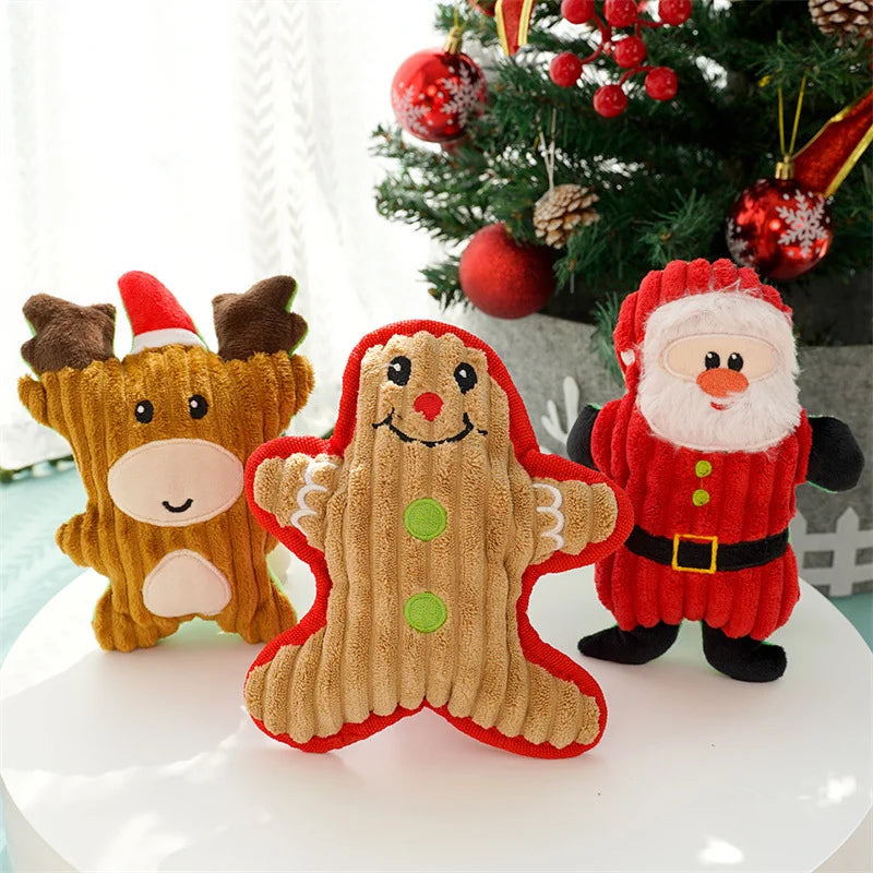 Christmas Dog Plush Santa Squeaky Chew Rope Toy