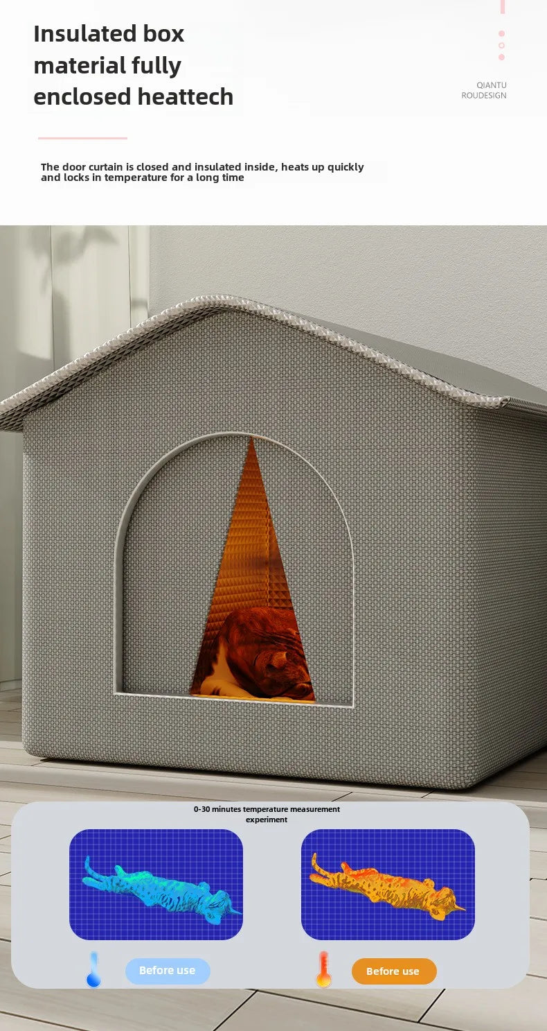 Waterproof Outdoor Pet House for Cats & Small Dogs, Warm Foldable Shelter