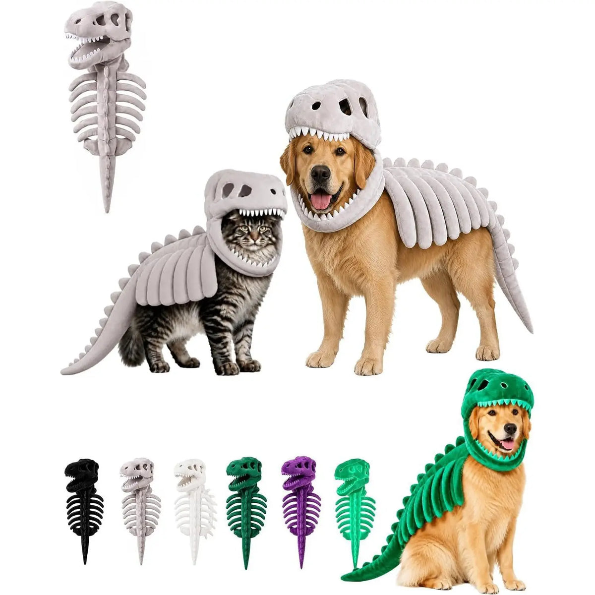 Funny Dinosaur Skeleton Pet Costume for Dogs and Cats Halloween
