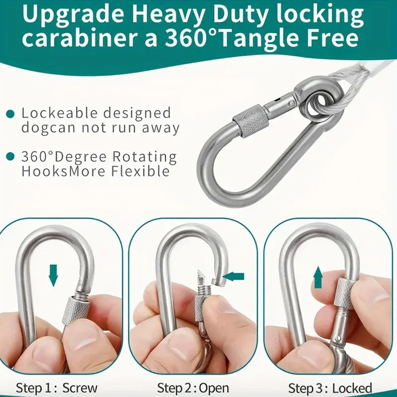 Double-Headed Dog Tie Out Cable, Rust-Proof Steel Wire Leash