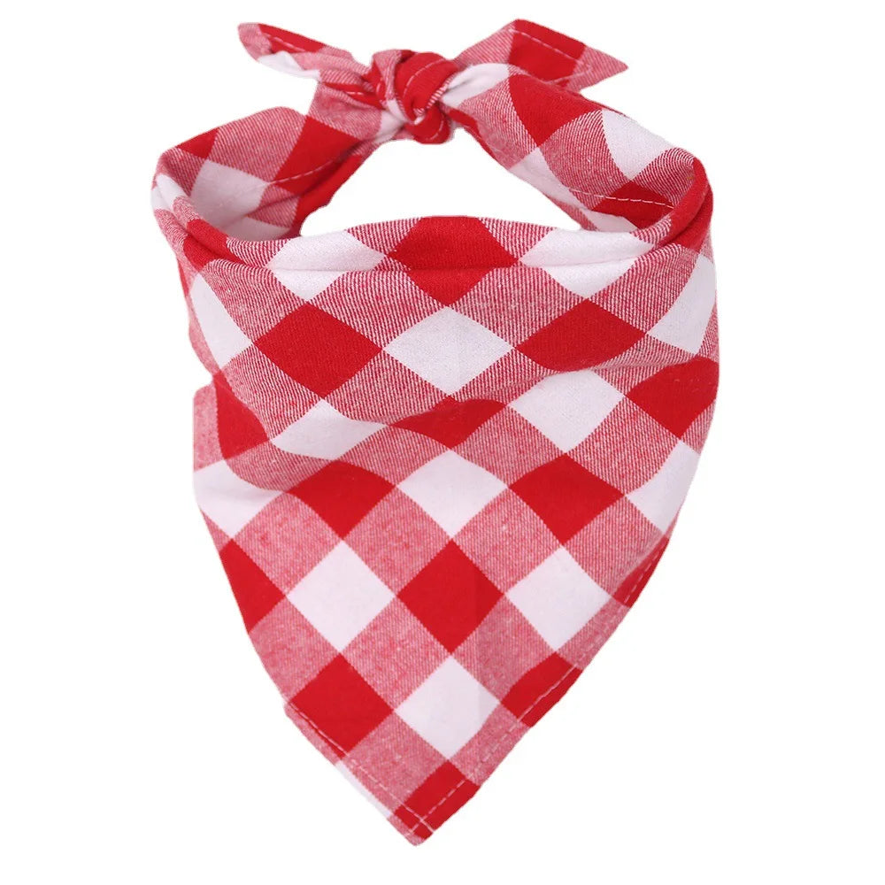 Fall Plaid Dog Bandana Scarf, Washable Cotton