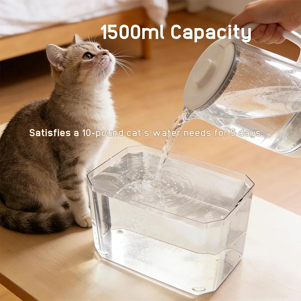 1.5L USB Cat Water Fountain with Circulating Filter Quiet Pet Drinker