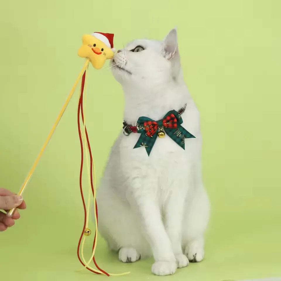 Christmas Pet Bow Collar, Adjustable Plaid Holiday Collar
