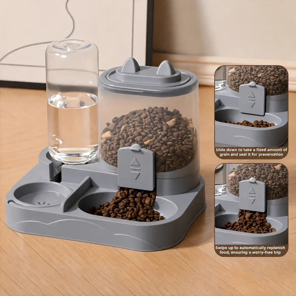 Automatic Gravity Pet Feeder & Water Dispenser Dual Bowl Set