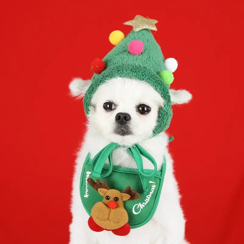Christmas Santa Hat & Bandana Set for Dogs & Cats, Photo Prop